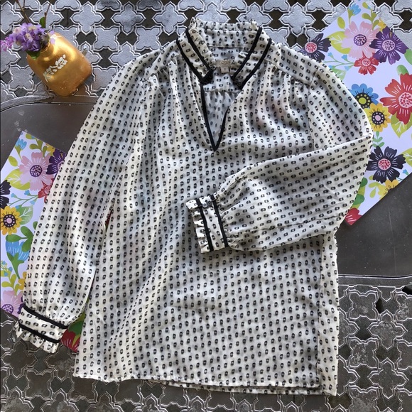 J. Crew Tops - J.Crew Textured Black & White Polka Dots White Top